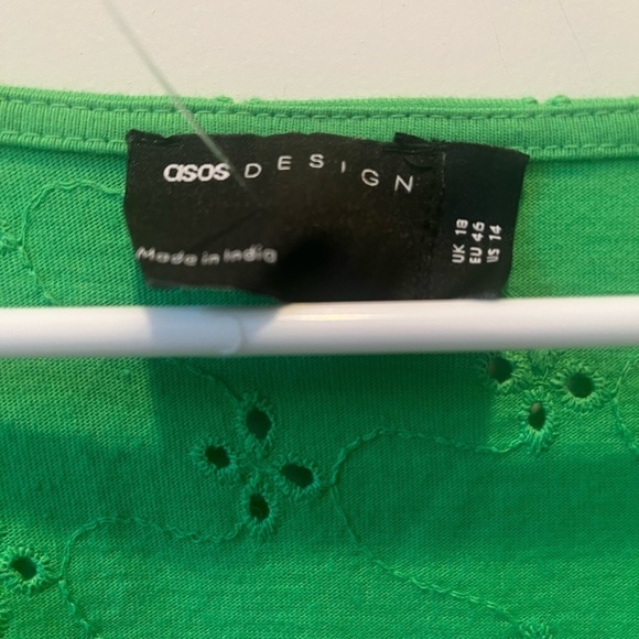 NWT ASOS DESIGN broderie v-neck mini sundress with cut-outs in bright green - Picture 7 of 8